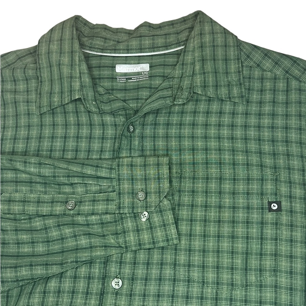 MARMOT Long Sleeve Men’s Large Green Plaid Button Down Shirt
